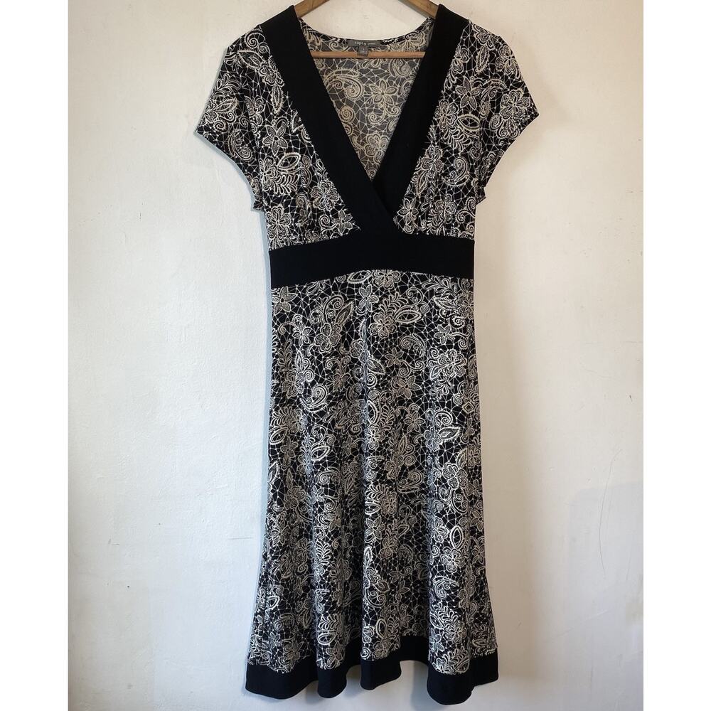 Apt‎ 9 Black White Floral Knee Length Babydoll Dress L Y2K 90s Fairy Grunge